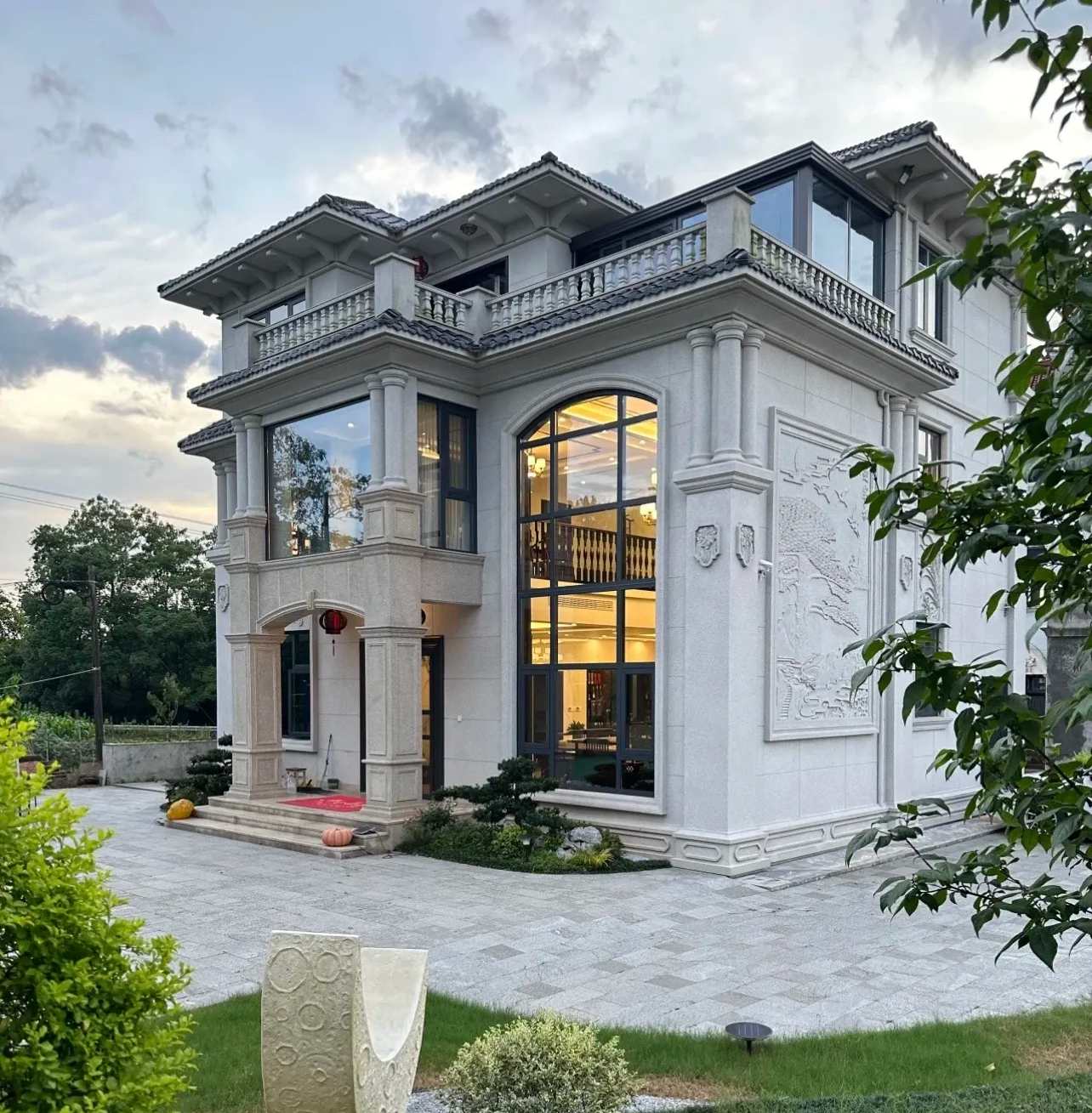 安庆 白麻花岗岩私人别墅干挂石材豪华定制