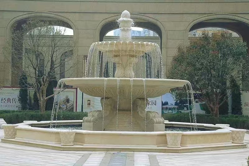 安庆 黄金麻花岗岩异型加工——户外庭院石雕流水喷泉