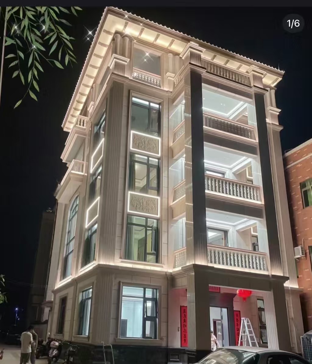 安庆 芝麻白花岗岩别墅外墙夜间效果