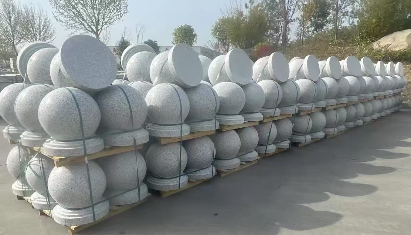 安庆 白麻花岗岩石材圆球，石球，挡车球，隔离球，景观石球，风水球等