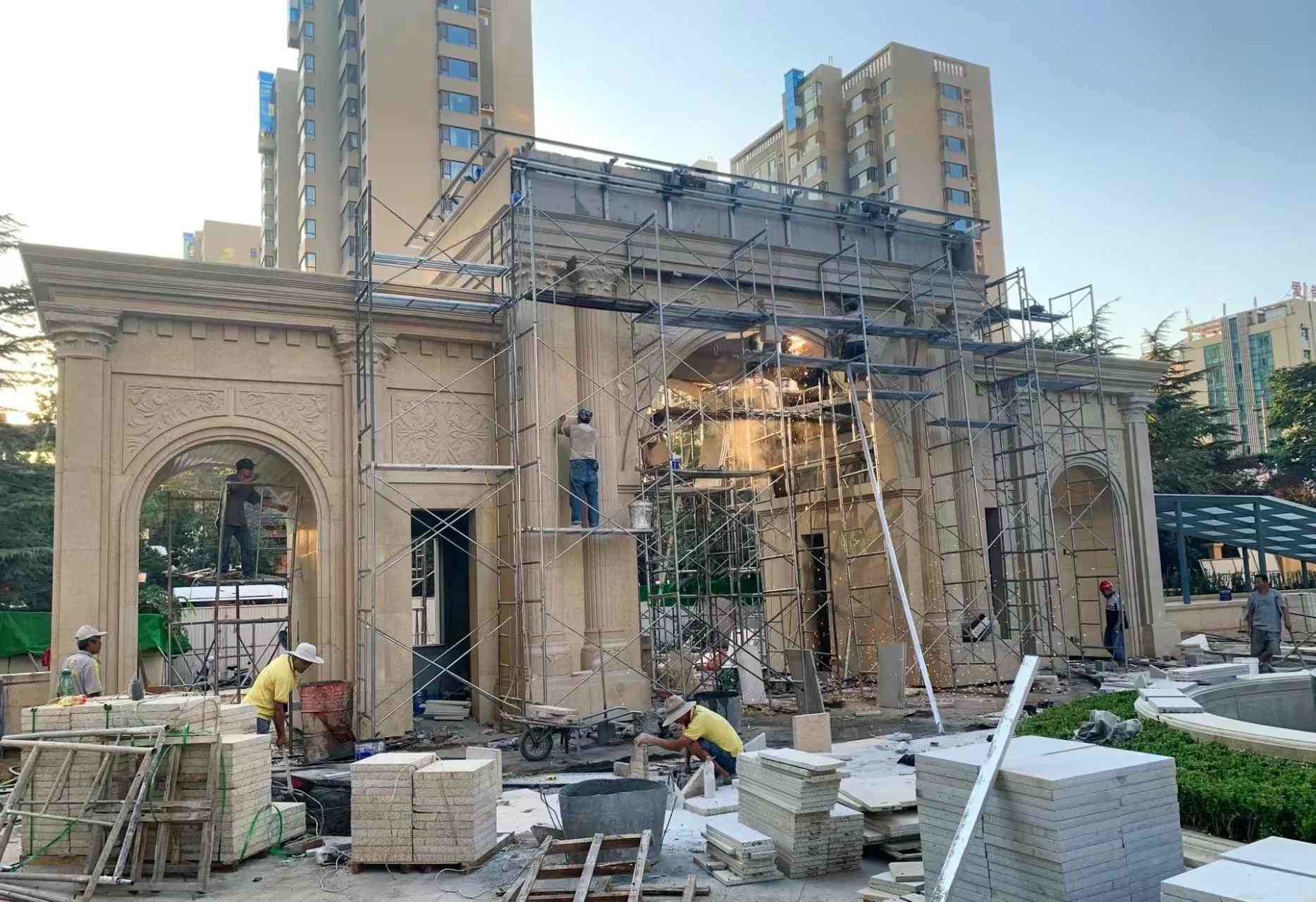 安庆 黄金麻荔枝面花岗岩小区门楼外墙干挂