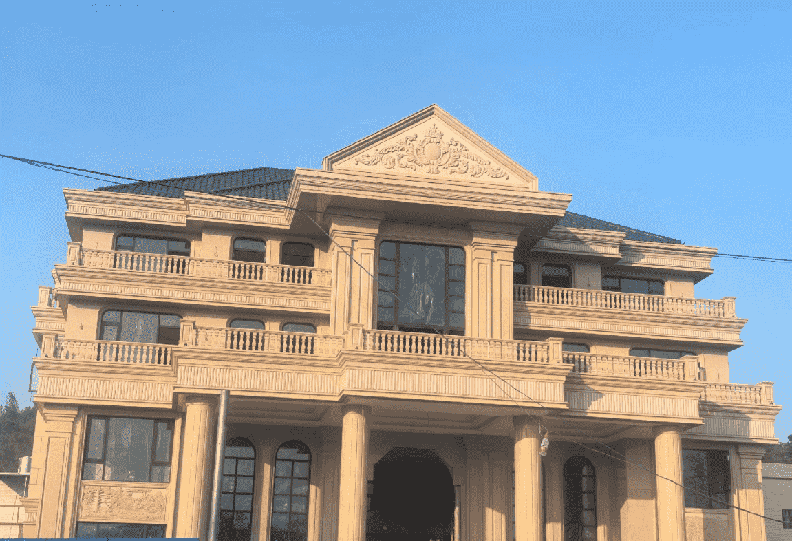 安庆黄金麻别墅外墙干挂石材效果示例